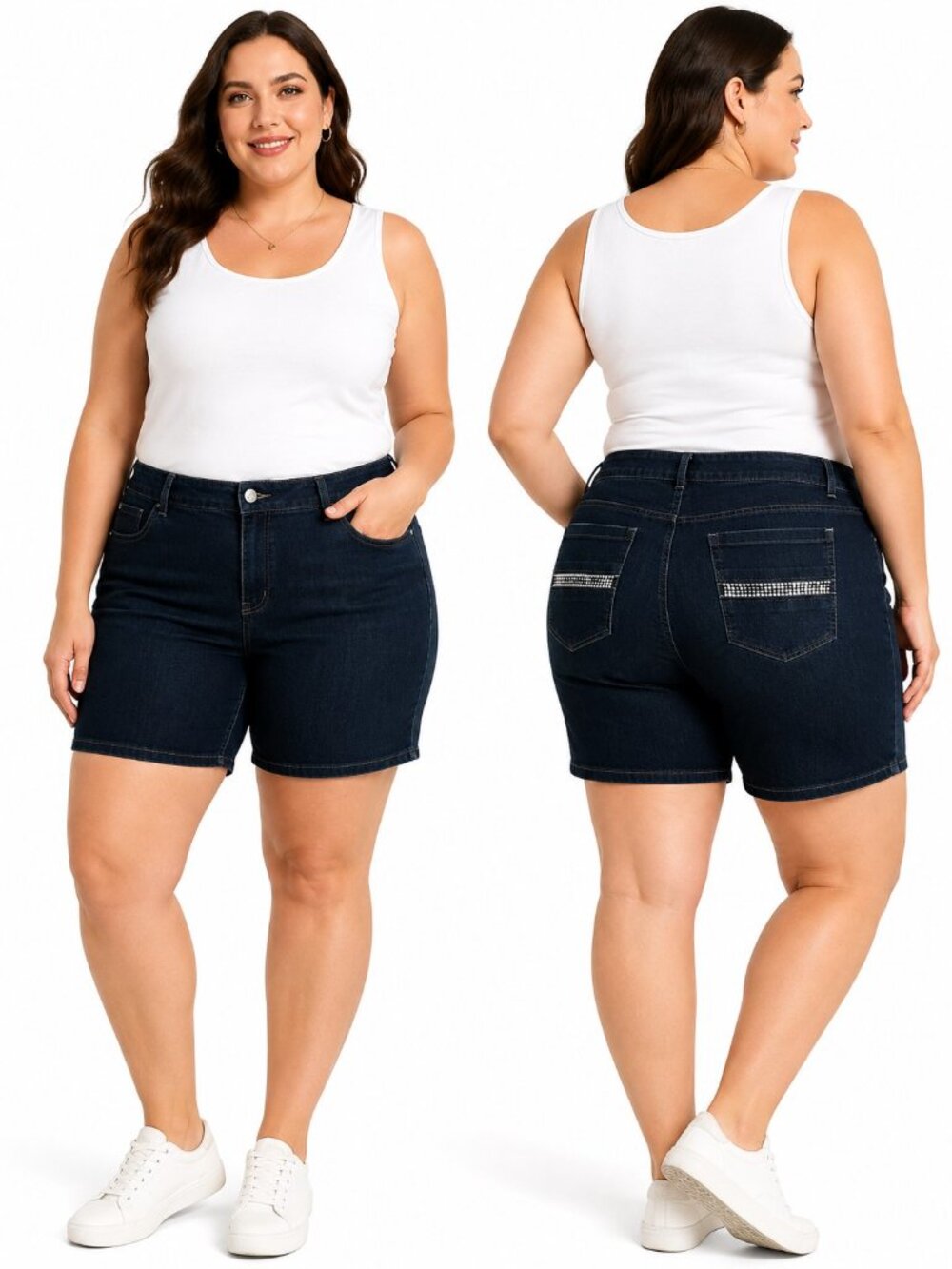 Riders by Lee Womens Plus 22W Dark Wash Denim Shorts Sequin Pocket Stretch